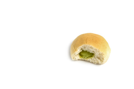 Green custard filling bun on white background