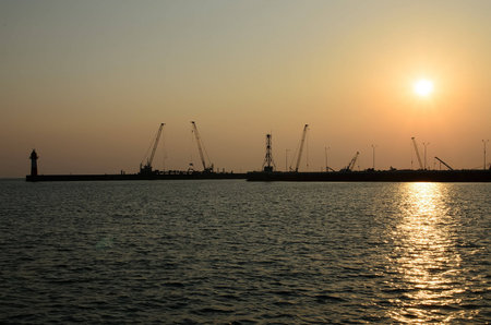 Sunset at the sea in seaportの写真素材