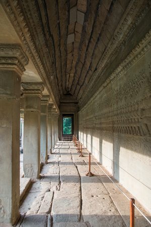 The walk way inside an Angkor Wat, Siem Reap, Cambodia.の写真素材