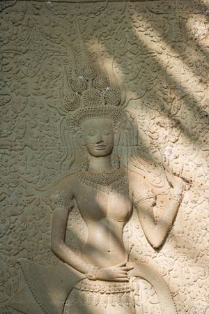 View of smiley Apsara at Angkor Wat in Siem Reap, Cambodia.の写真素材