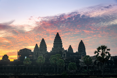 View of Angkor Wat in sunrise time with a beautiful twilight sky in Siem Reap, Cambodia.の写真素材