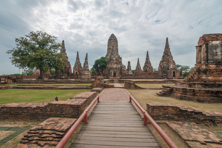 View of Chaiwattanaram temple in cloudy day in Ayutthaya, Thailand.の写真素材