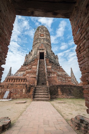 View of Chaiwattanaram temple in cloudy day in Ayutthaya, Thailand.の写真素材
