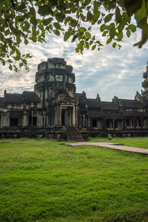 View from inside an Angkor Wat in cloudy day in Siem Reap, Cambodia.の写真素材
