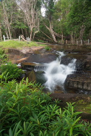 View of Kbal Spean the mystery waterfall on Kulen mountains range of the ancient Khmer empire in Siem Reap province of Cambodia.の写真素材