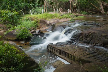 View of Kbal Spean the mystery waterfall on Kulen mountains range of the ancient Khmer empire in Siem Reap province of Cambodia.の写真素材