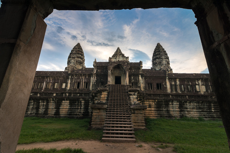 Beautiful view from inside an Angkor Wat in Siem Reap, Cambodia.の写真素材