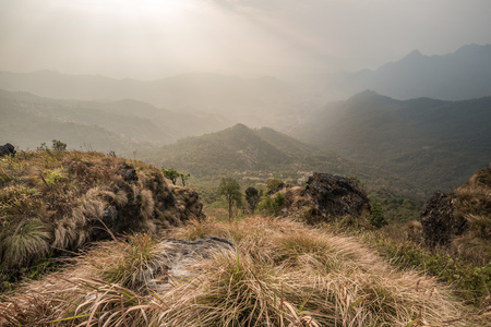 Beautiful view from the top of view point at Phu Chi Fa in Chiang Rai, Thailand.の写真素材