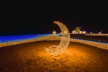 The scenery of the LED light bulb decorated as stars at the Village of Illumination at Singha Park Chiang Rai, Thailand.の写真素材