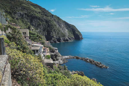 The scenery of the Cinque Terre National Park in the daytime in Italy.の写真素材
