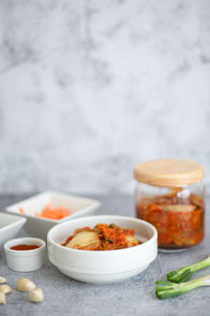 Homemade kimchi and vegetable ingredients.の写真素材