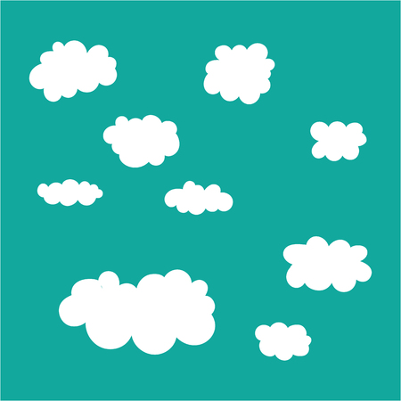 Clouds icon set on blue sky background. Funny shapes. Vector illustration.のイラスト素材