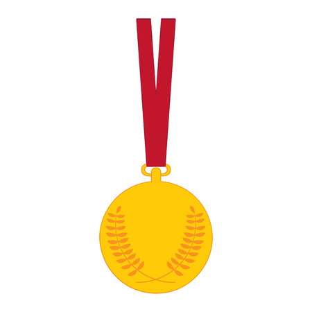 Gold medal Medal with Olive Branch and red ribbon. Vector illustration golden medal icon isolated on white background.のイラスト素材