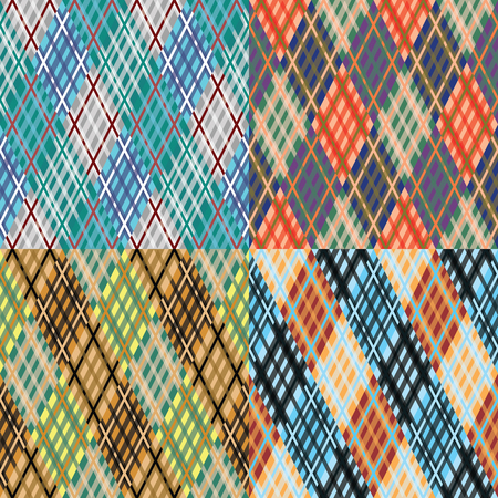 Tartan seamless pattern Set. Diagonal texture. Fresh modern palette. Vector illustrationのイラスト素材