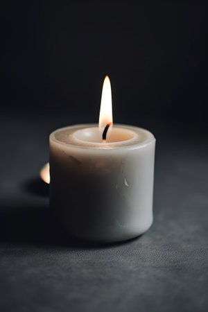 Burning candle on a dark background. Shallow depth of field.の素材