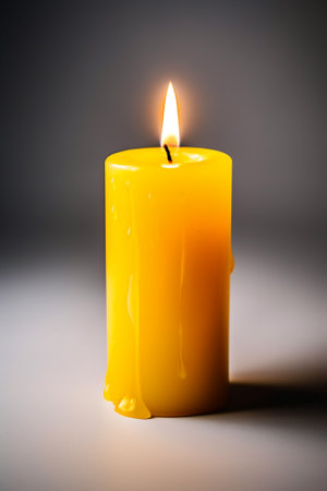 Burning candle on a dark background, close-up, selective focusの素材