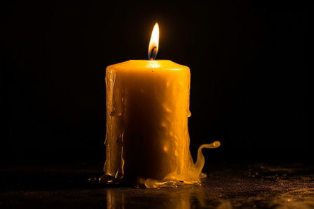Burning candle on a black background. Shallow depth of field.の素材