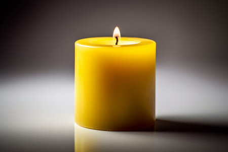 Burning candle with honey on a white background, close-upの素材