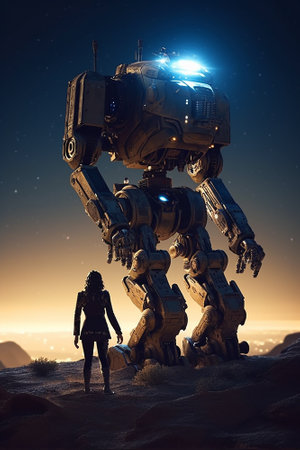 Astronaut and his spaceship in the space. 3D renderingの素材