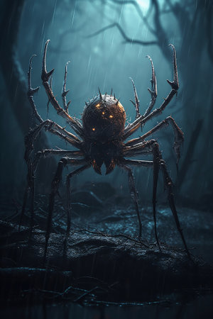 spider in the forest, halloween concept, 3d renderの素材