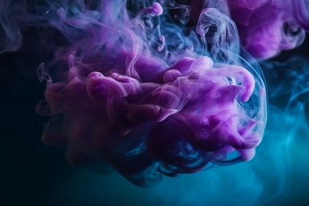 Colorful purple and blue smoke on a black background. Background from the smoke of vapeの素材