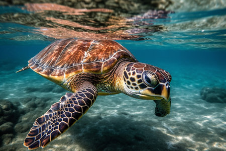 Hawaiian Green Sea Turtle (Chelonia mydas) swimming underwaterの素材