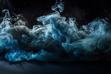 Blue and black cloud of smoke on a black background. abstract backgroundの素材