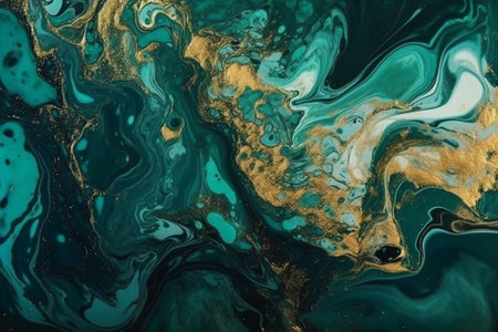 Marble abstract acrylic background. Blue marbling artwork texture. Agate ripple pattern. gold powder.の素材
