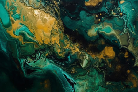 Marbled blue and golden abstract background. Liquid marble ink pattern.の素材