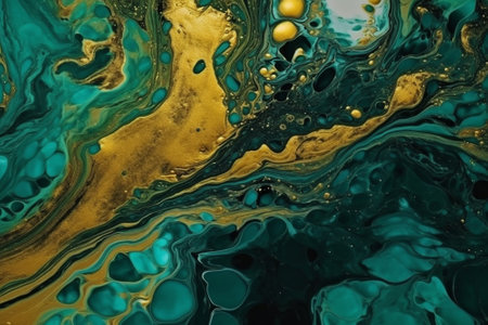 Marbled blue and golden abstract background. Liquid marble ink pattern.の素材