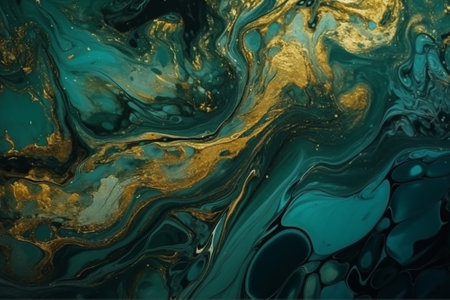 Marbled blue and golden abstract background. Liquid marble ink pattern.の素材