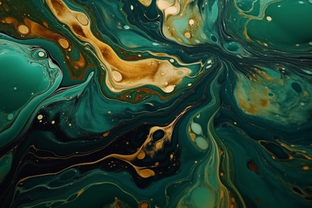 Abstract background of acrylic paint in green and blue tones. Liquid marble patternの素材