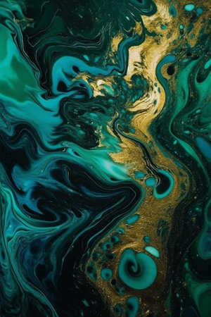 Marble abstract acrylic background. Blue marbling artwork texture. Agate ripple pattern. gold powder.の素材