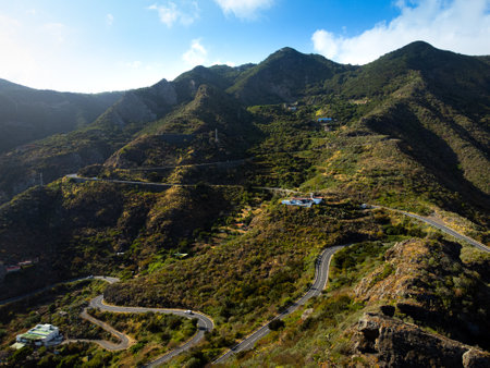 Aerial view of mountain road in the Canary Islands, Spain.の写真素材