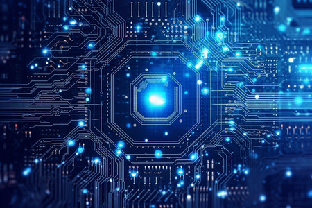 Abstract blue circuit board background. technology concept. 3D Renderingの素材