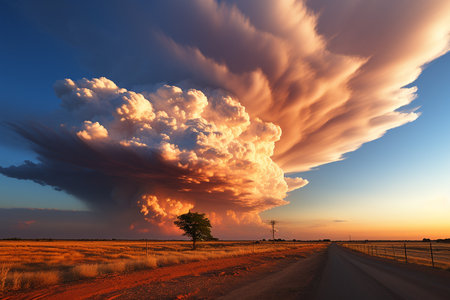Dramatic sunset over a road in the Australian outback.の素材
