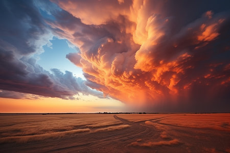 Dramatic stormy sky over the salt lake at sunset.の素材