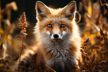Red fox in the autumn forest. Portrait of a wild animal.の素材