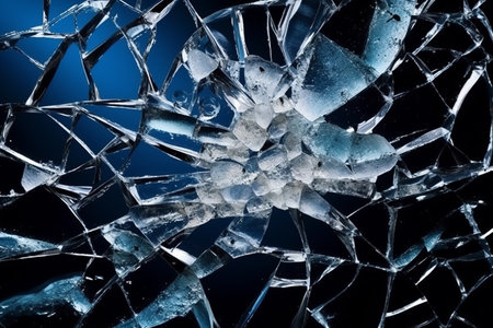 Broken glass on a dark blue background. Close-up.の素材