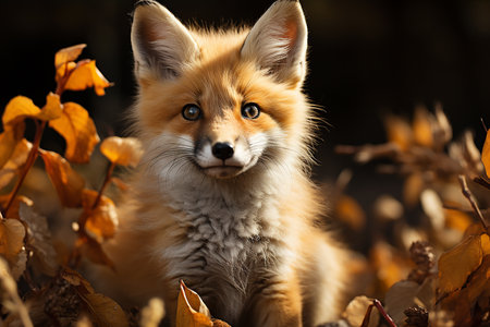 Red fox in the grass at sunset. Close-up portrait.の素材