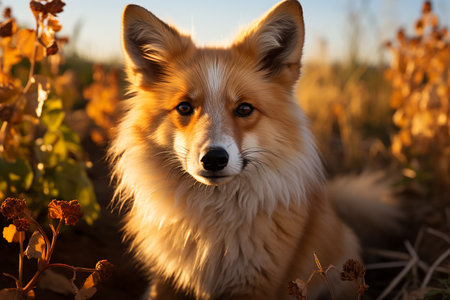 Red fox in the field at sunset. Close-up portrait.の素材