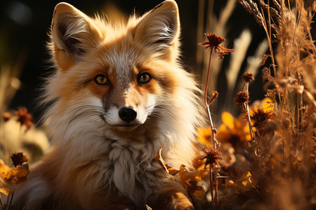 Red fox in the autumn field. Portrait of a wild animal.の素材
