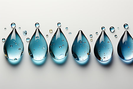 Water drops on a white background. 3d rendering, 3d illustration.の素材