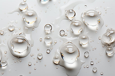 Water drops on a white background. Abstract water background. Close-up.の素材