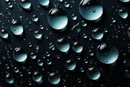 close up of water drops on a black surface, abstract background for designの素材