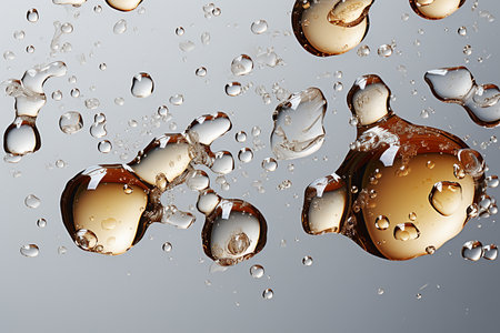 Water splash with bubbles on a gray background. 3d rendering.の素材