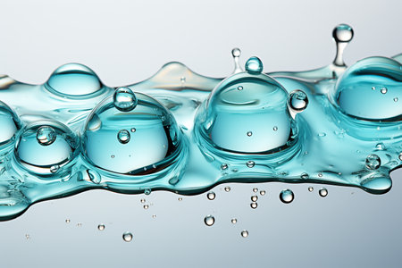 Blue water splash with bubbles on white background. 3d illustration.の素材
