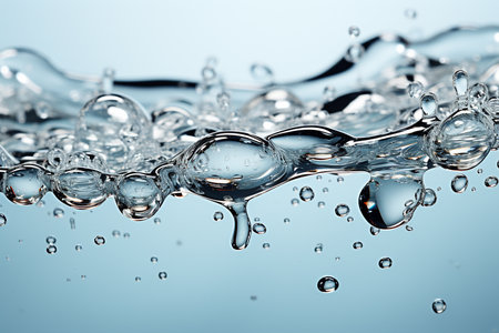 Water splashes on a blue background. Shallow depth of field.の素材
