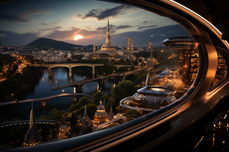 Commercial Walk Tourism in the near future. Panoramic view of the city of Istanbul through the car windowの素材