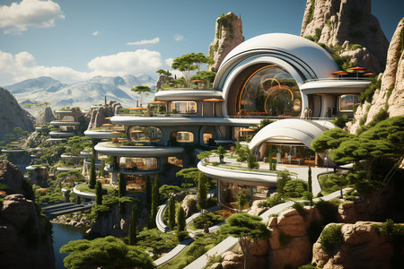 Commercial Walk Tourism in the near future. Park Guell in Barcelona, Spainの素材